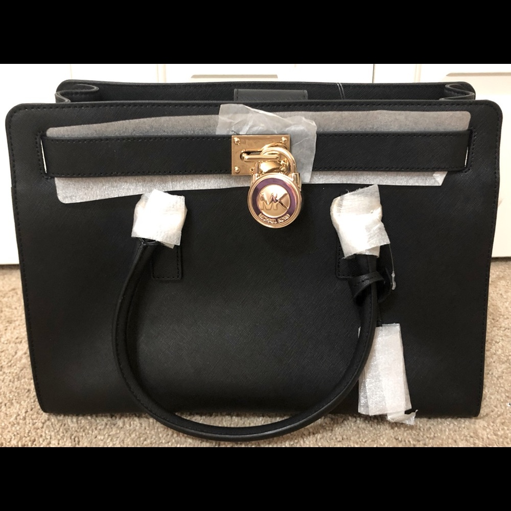 NWT Michael Kors Hamilton Large EW Satchel Black Leather
